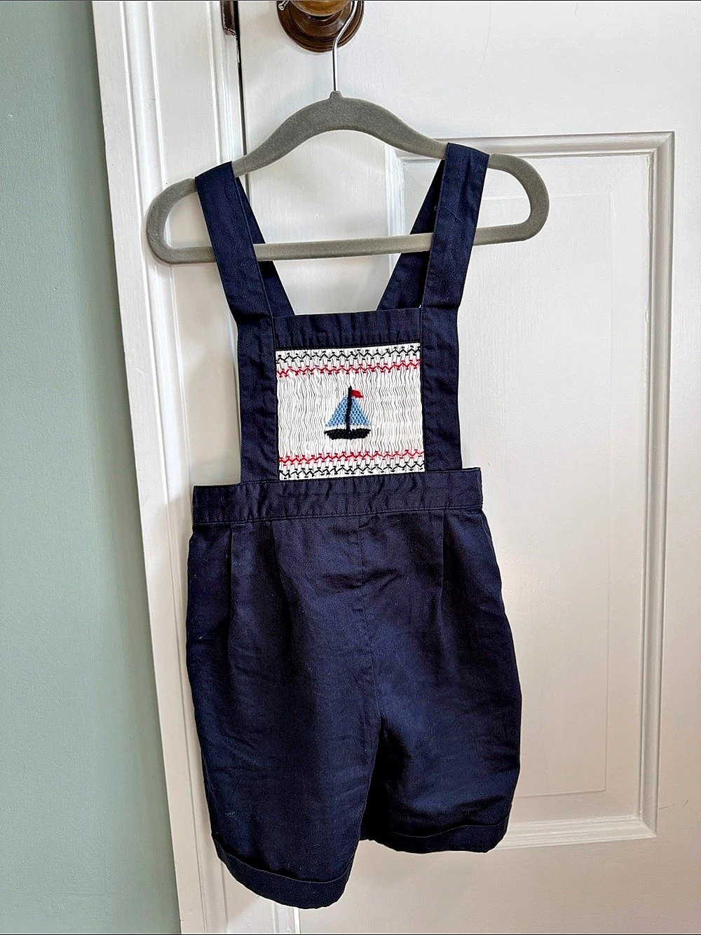 Rachel Riley Heritage Collection Navy Sailboat Overall Shorts
